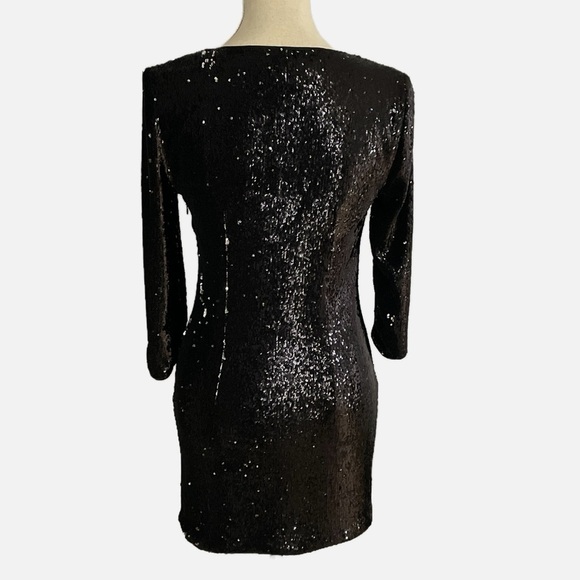 Guess by Marciano Sequined Mini Dress V-Neck Black Size XS Lined LBD - Picture 3 of 8